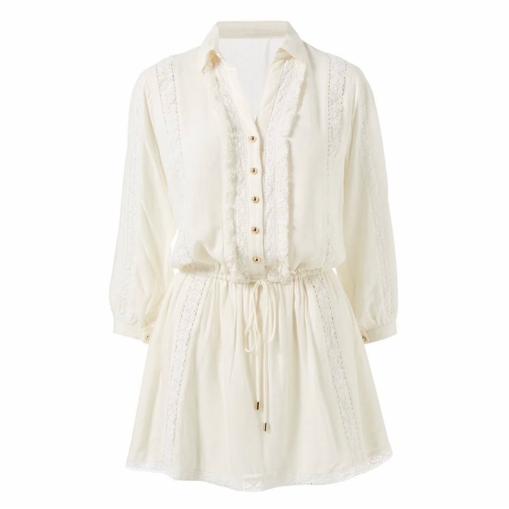 Melissa Odabash Scarlet Shirt Dress Size Large Mini Beach Coverup Cream New NWT